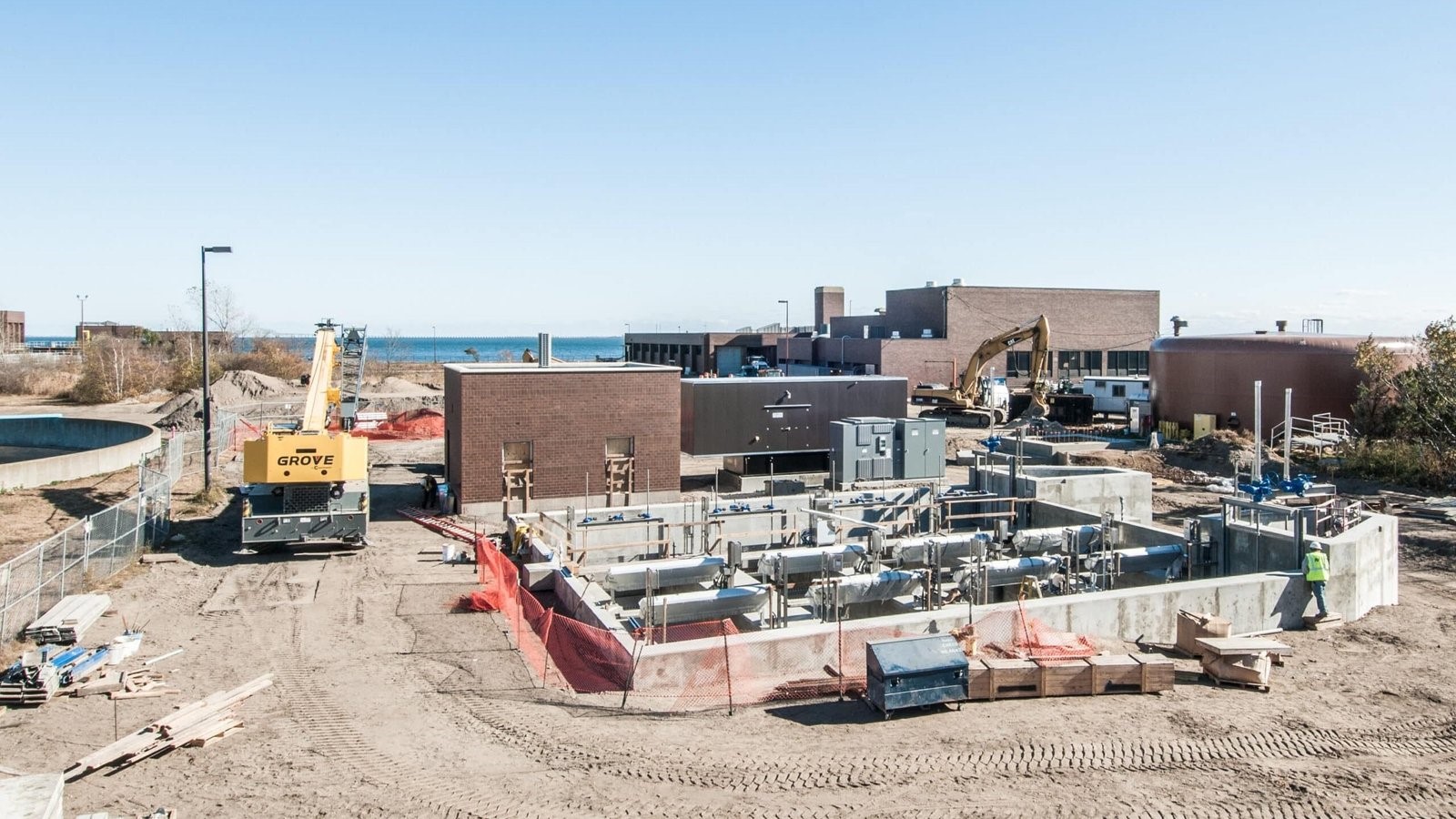 Wastewater treatment plant construction site managed by infrastructure-focused construction company