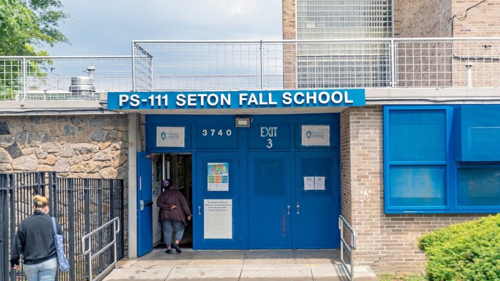 PS-111 Seton Fall School building supported by CPM scheduling for timely project completion.