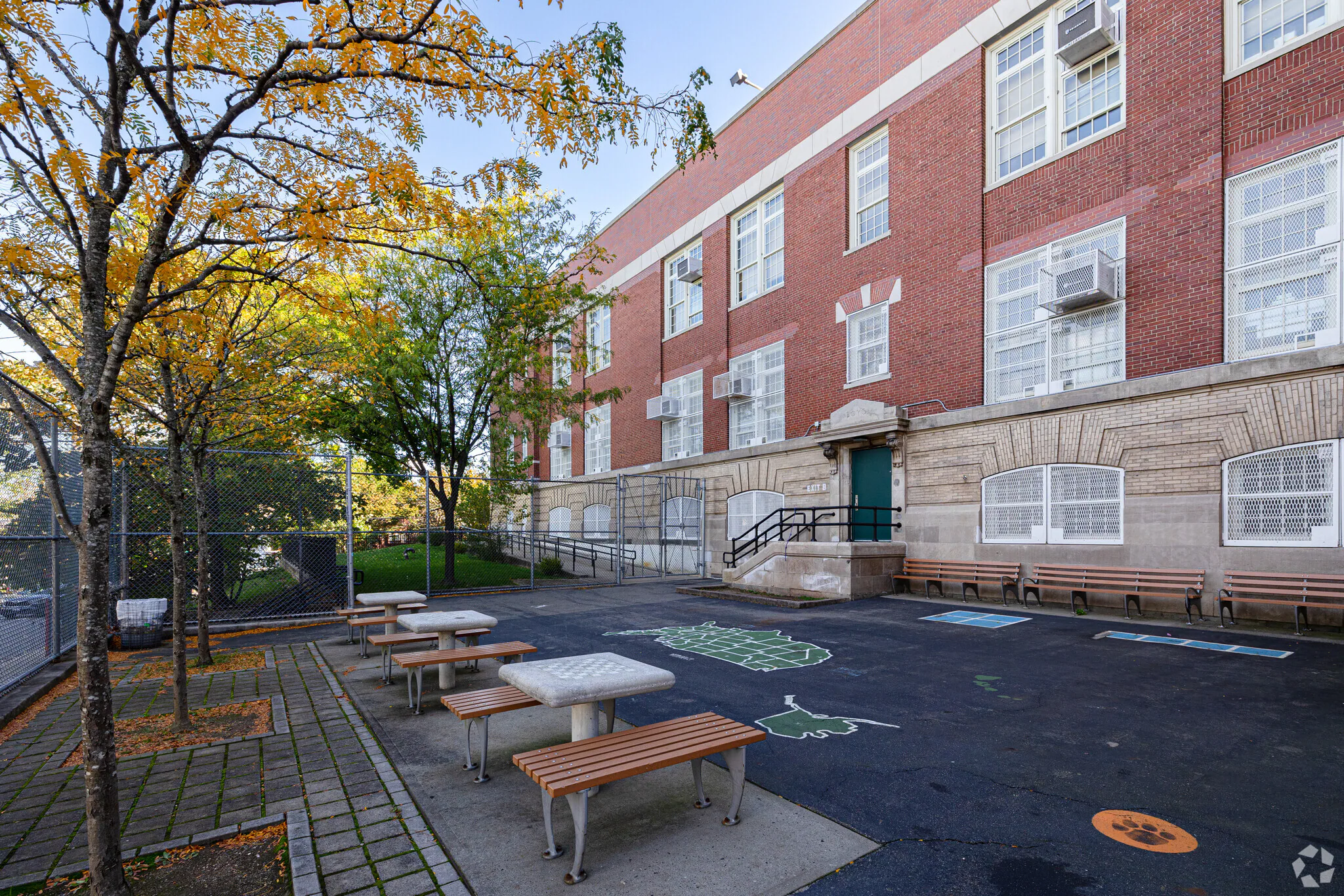 School courtyard and playground area in NYC, part of an educational infrastructure project supported by CPM Scheduling Consultants for timeline accuracy and risk mitigation.