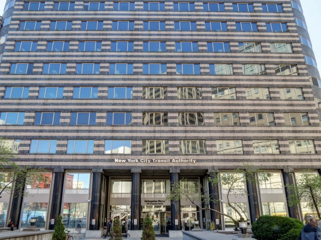 Exterior view of the New York City Transit Authority building — reviewed by CPM scheduling consultants.